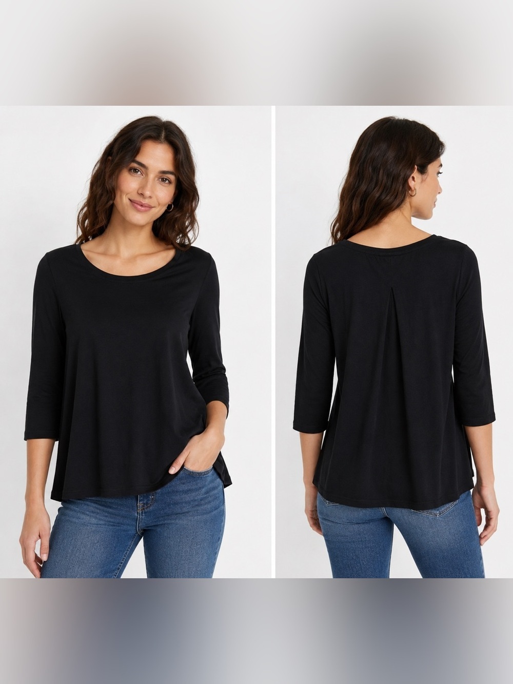 Woolrich Black 3/4 Sleeve Swing Top Women’s Medium 100% Cotton Casual Basic